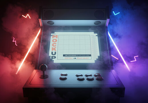 Retro Pixelated Arcade Machine Old Style Video Games Screen Mockup