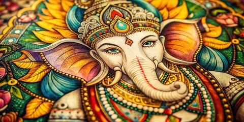 Ganesha Ink Drawing:  Detailed Pen & Ink Illustration of Hindu Deity