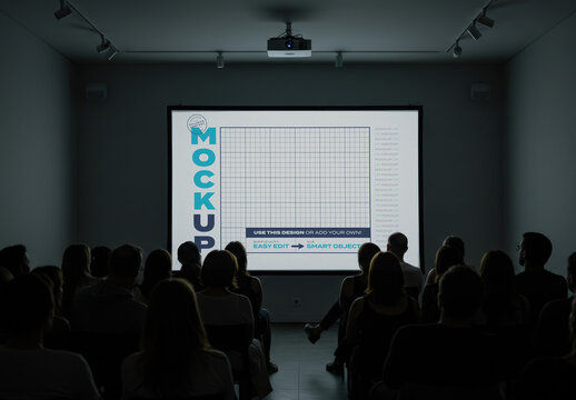 Room with People Watching Screen Projector Mockup
