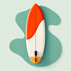 Stylized top view of a vibrant surfboard on a pastel background, capturing summer vibes and outdoor adventure spirit