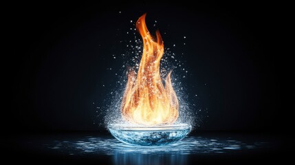 A mesmerizing blend of fire and water creating a dynamic visual in a dark setting, showcasing the beauty of contrasting elements.