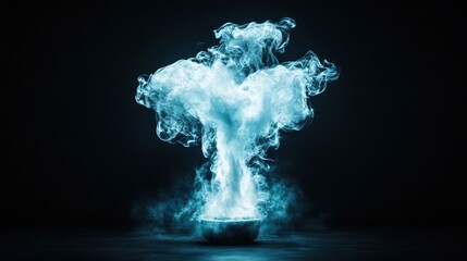 A mystical cauldron emits a swirling cloud of ethereal smoke against a dark background, evoking a sense of magic and mystery.