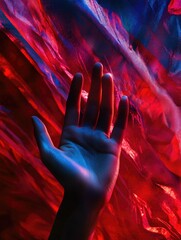 Hand against abstract red wall