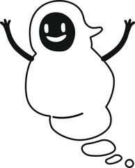 Funny halloween ghost black-and-white vector illustration