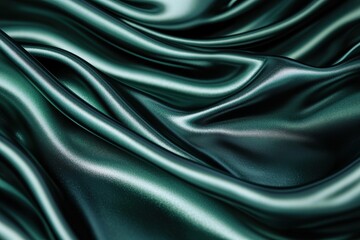 Obraz premium A mesmerizing close-up of undulating teal satin, showcasing its smooth, reflective texture and the fluid, graceful folds that create a dynamic and elegant backdrop.