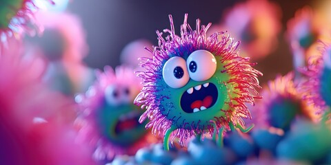 germs concept with cartoon whacky germ character