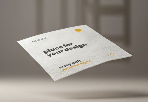 Square Paper Napkin Floating Air Mockup