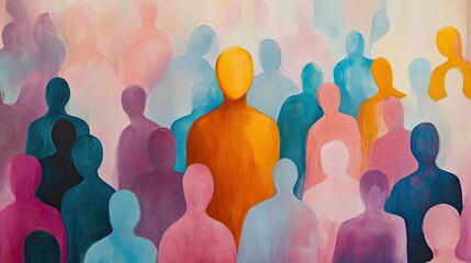 A single human figure radiating confidence in a crowd of muted colors.