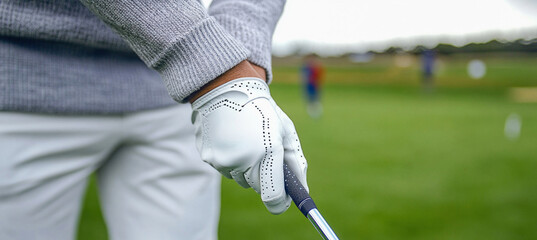 Man wearing a white glove is holding a golf club