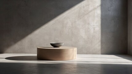 Podium White Background, Wall Studio Kitchen and Shadow, Light on Grey surface Desk, Empty wall room concrete Texture Top Shelf Countertop for Cosmetic Products, Blank backdrop display With Sunlight