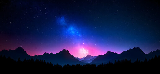 As twilight descends, the sky gracefully transitions into darkness over a serene mountain landscape. The tranquil scene evokes a sense of peace and wonder, capturing the beauty of the nightfall.