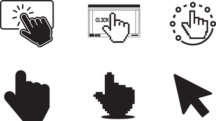mouse cursor icon vector illustration of a hand cursor and A white arrow pointing diagonally upward left