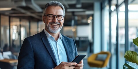 Businessman Smiling at Phone