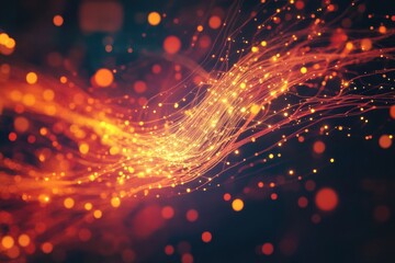Fototapeta premium Flow of vibrant golden particles in a dynamic abstract representation during a creative light display. Generative AI