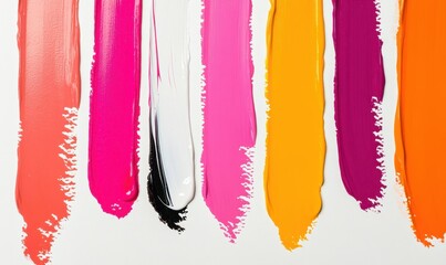 Naklejka premium Vibrant strokes of paint in various colors on a white background, showcasing artistic creativity