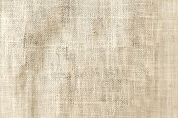 Fototapeta premium Detailed close-up of a natural, light beige burlap fabric, showcasing the intricate weave and texture, ideal for use as a background or design element.
