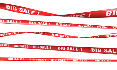 Red ribbons with big sale text waving on transparent background