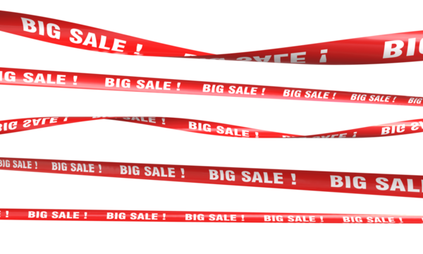 Red ribbons with big sale text waving on transparent background