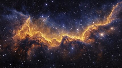 Obraz premium Cosmic nebula, fiery clouds, deep space, distant starlight