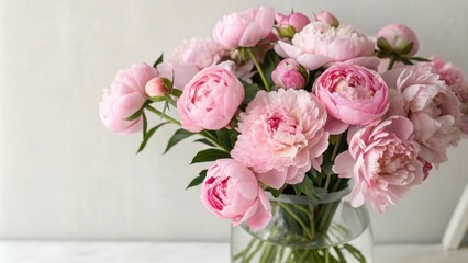 Obraz premium delicate pink peonies in a loose arrangement, natural arrangement, fresh cut flowers, delicate edges, spring flowers
