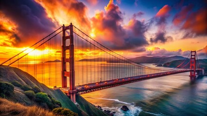 Fototapeta premium Golden Gate Bridge Sunrise: Low Light Cityscape Photography