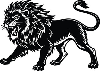 Fototapeta premium Majestic Lion Vector Illustration – Bold and Fierce Black and White Design. Powerful Lion Tattoo Design – Stunning Black and White Lion Art.