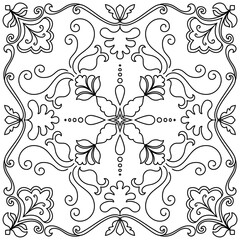 Abstract floral mandala pattern of scarf Black lines of the carpet Wallpaper