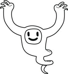 Spooky halloween ghost black-and-white vector illustration