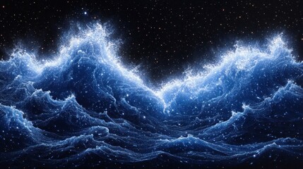 Cosmic Ocean Waves at Night