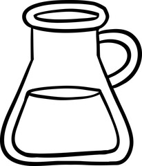 Simple black and white outline of a jug or pitcher partially filled with liquid. A minimalistic hand-drawn illustration for kitchen or beverage themes