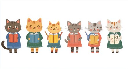 set of funny cartoon cats