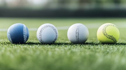 Four Baseballs in a Row on a Green Field