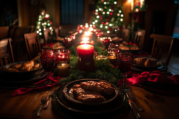 Naklejka premium christmas dinner table setting