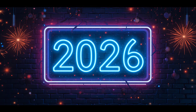 2026 neon led lights box background new year celebration wallpaper design