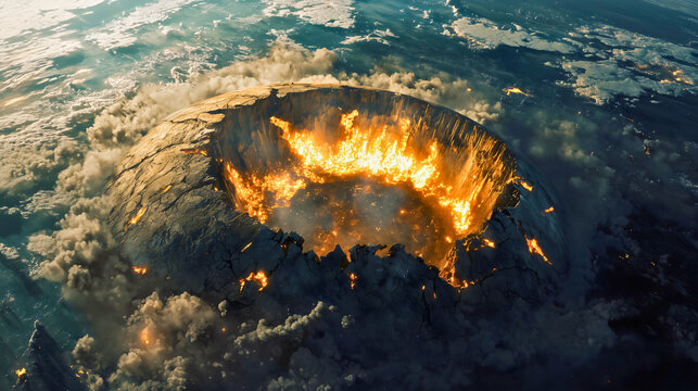 A large crater caused by a meteor that hit the Earth, a meteor impact during the Cretaceous period that led to the extinction of dinosaurs, a major scientific event.