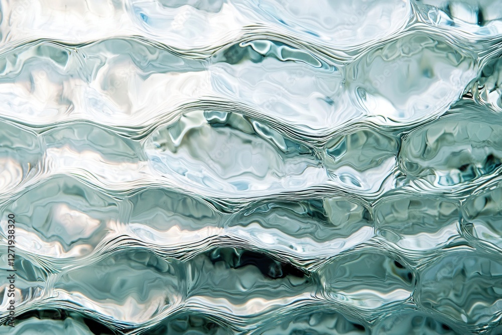 Poster abstract close-up of textured glass with repeating wave pattern reflecting light, creating a dynamic
