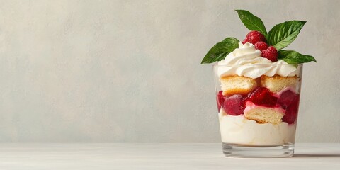 Delicious raspberry parfait dessert kitchen food bright close-up sweet treats