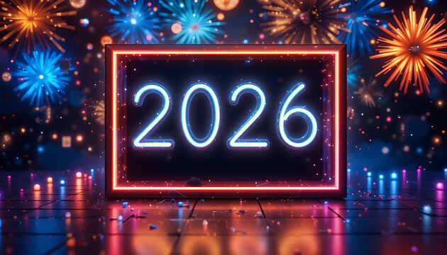 2026 neon led lights box background new year celebration wallpaper design