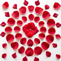 Red Rose Petals Mandala Circular Composition, Flatlay, Romantic Concept, Floral Design Keywords Rose, Petals