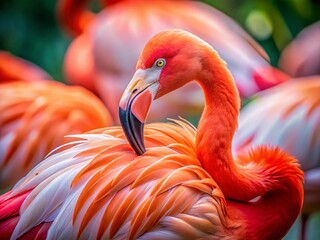 Obraz premium Greater Flamingo Preening Feathers, Tilt-Shift Miniature Bird Scene