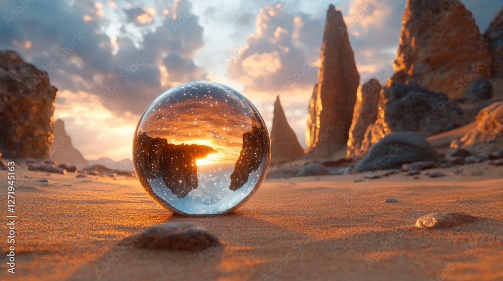 Wall mural Crystal ball sunrise desert landscape