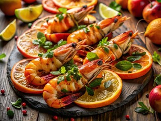 Grilled Langostino Prawns with Apple & Orange Salad - Delicious Seafood Meal