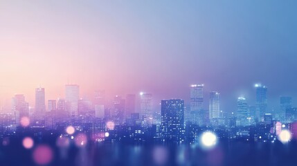 Obraz premium Illuminated cityscape skyline at night with a vibrant color gradient