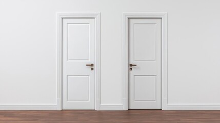Two White Interior Doors with Brown Wooden Floor