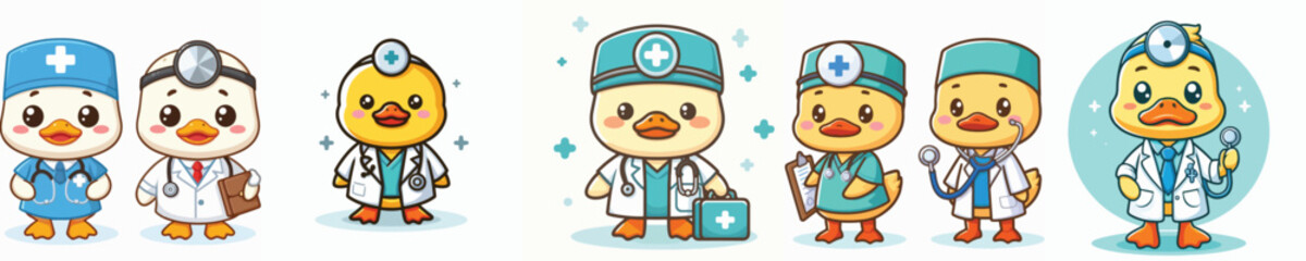 Vector set of cute ducks wearing doctor uniforms