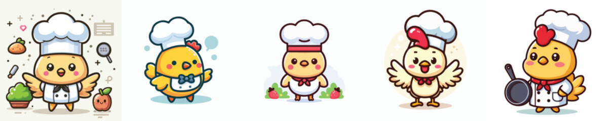Vector set of cute chickens wearing chef uniforms