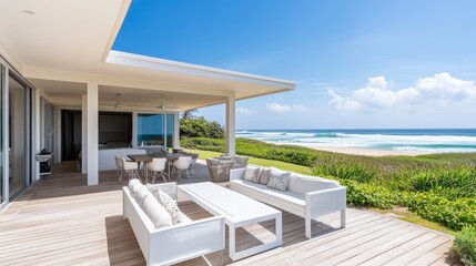 Modern Outdoor Patio Furniture With Ocean Views creates a relaxing and serene outdoor scene