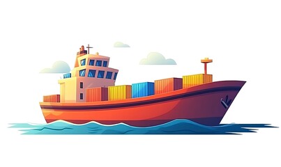 Fototapeta premium Cargo ship with containers cartoon Vector flat minimalistic isolated illustration. Flat cargo ship