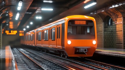 Naklejka premium Bright Orange Subway Train Station With Modern Design