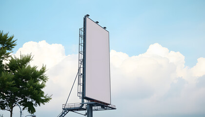 Large LED display vertical billboard mockup on white cloud and blue sky for outdoor advertising, 8k. with white shades